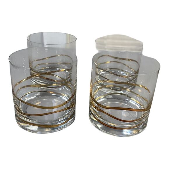 Fitz And Floyd Cocktail Collection 4 Double Old Fashion Gold Waves Glasses - Picture 1 of 4